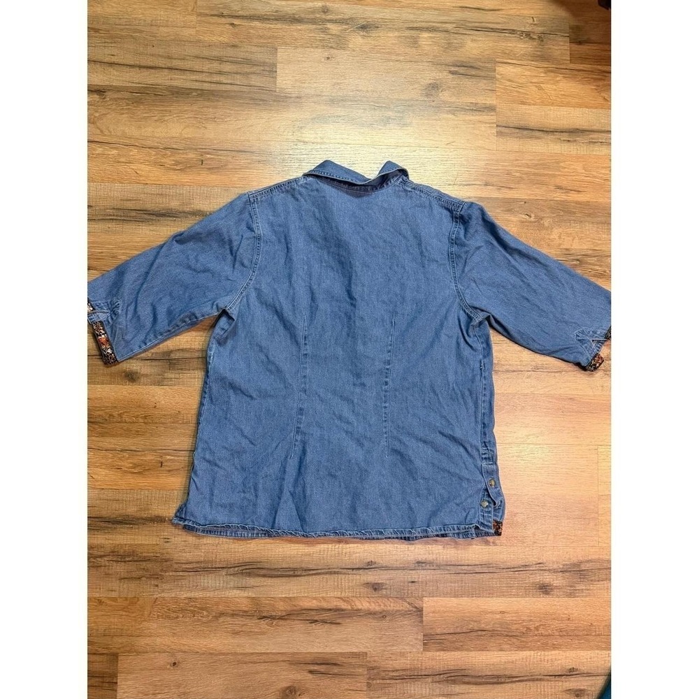 Vintage Oh Mama Denim Hand Embroidered Tunic Button Top 3/4 Sleeve Boho Artsy - Picture 7 of 8